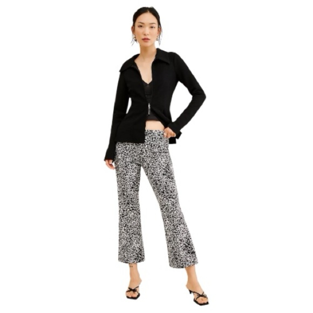 Maeve Black & White Print Boot-Cut Pants